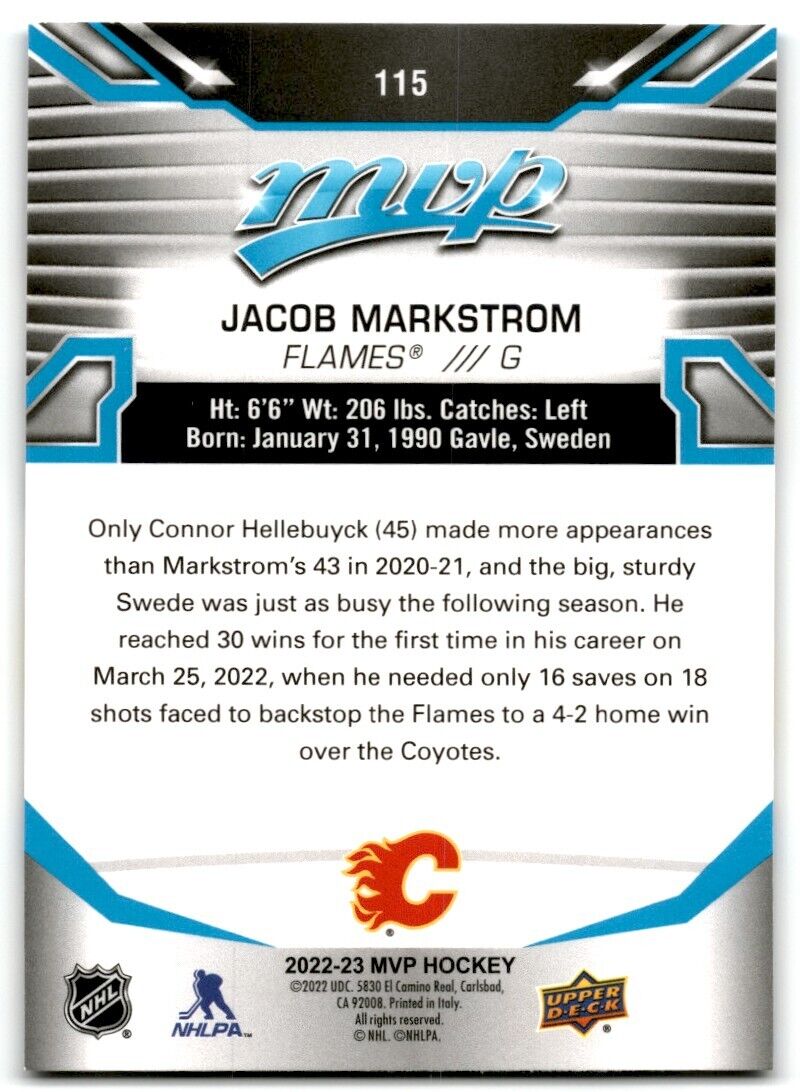 2022-23 Upper Deck MVP Jacob Markstrom Calgary Flames #115