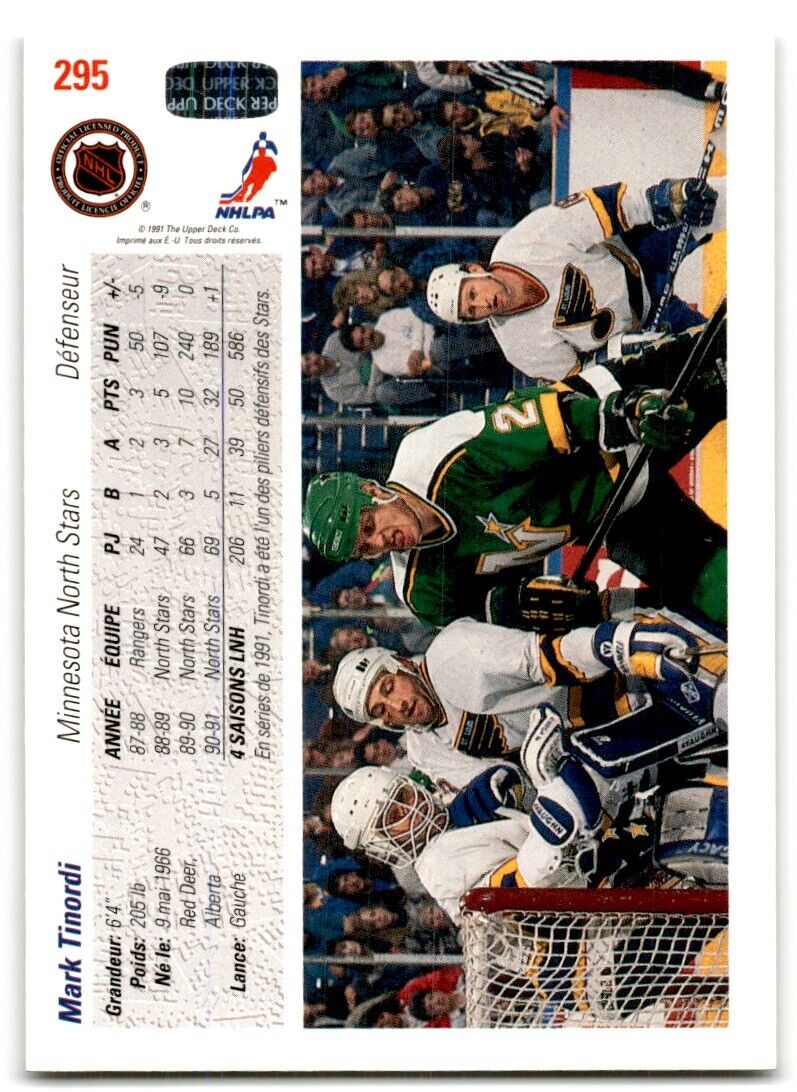 1991-92 Upper Deck French Mark Tinordi Minnesota North Stars #295