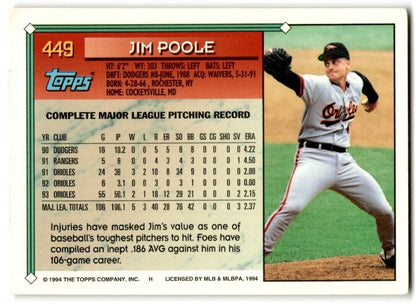 1994 Topps Jim Poole Baltimore Orioles #449