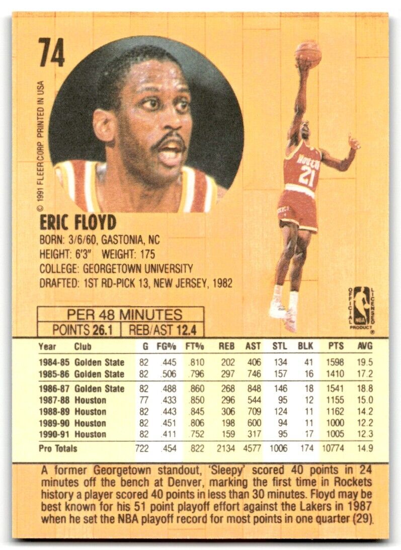 1991-92 Fleer Sleepy Floyd Houston Rockets #74