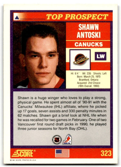 1991-92 Score American Shawn Antoski Vancouver Canucks #323