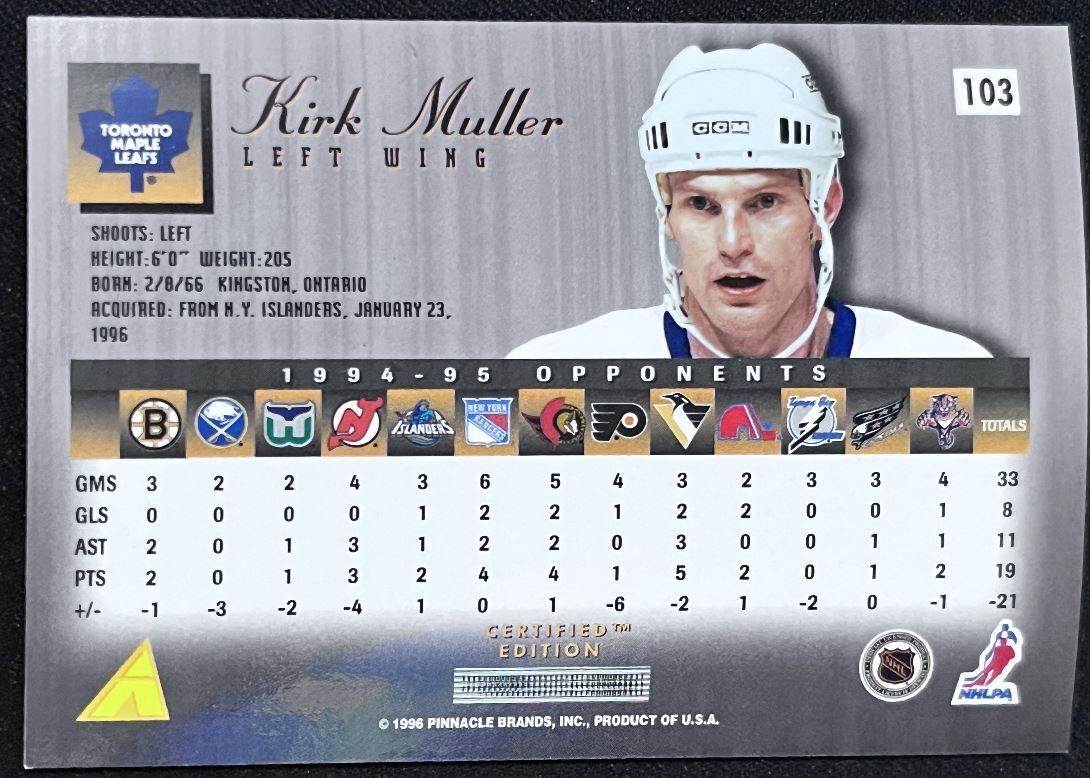 1995-96 Select Certified Kirk Muller Toronto Maple Leafs #103