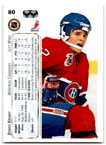 1992-93 Upper Deck Benoit Brunet Montreal Canadiens #80