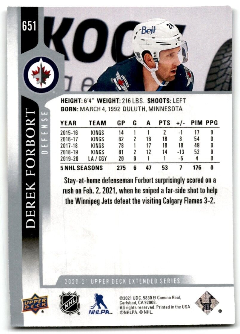 2020-21 Upper Deck Derek Forbort Winnipeg Jets #651