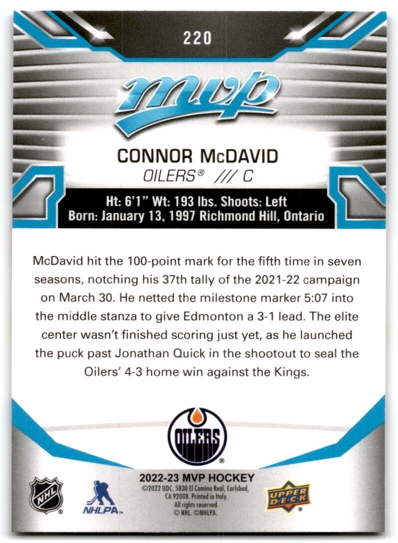 2022-23 Upper Deck MVP Connor McDavid Edmonton Oilers #220