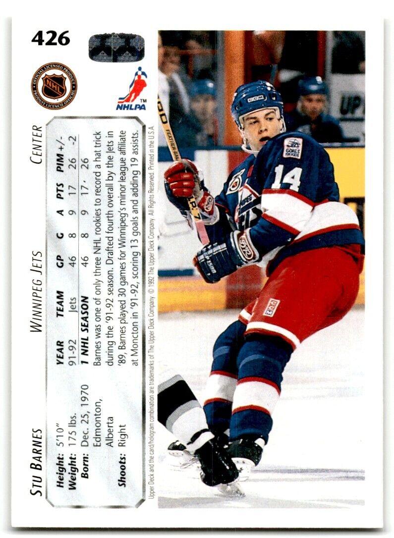 1992-93 Upper Deck Stu Barnes Winnipeg Jets #426