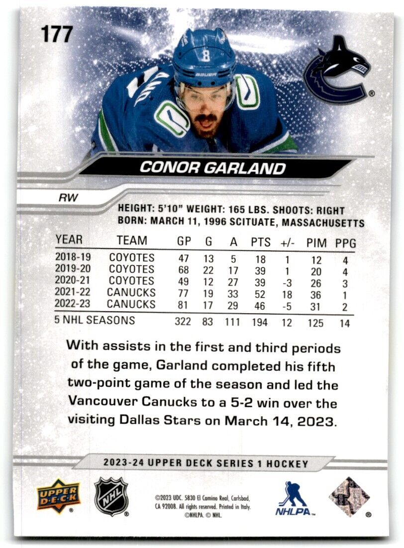 2023-24 Upper Deck Conor Garland Vancouver Canucks #177