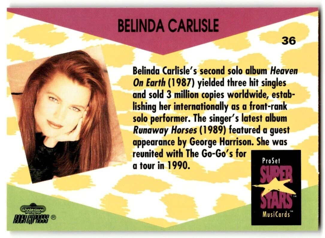 1991-92 ProSet Super Stars MusiCard Belinda Carlisle #36