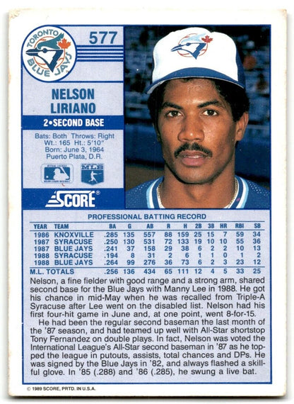 1989 Score Nelson Liriano Toronto Blue Jays #577