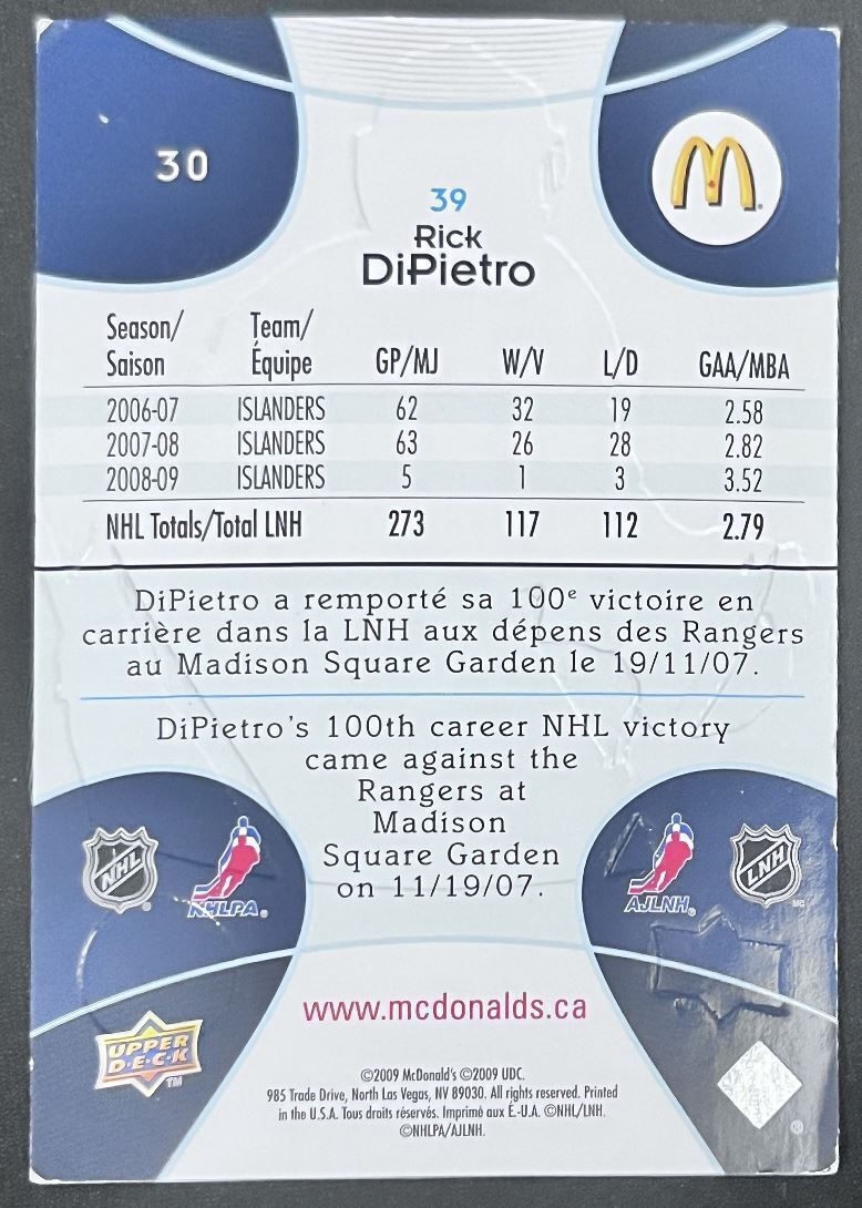 2009-10 Upper Deck McDonald's Rick DiPietro New York Islanders #30