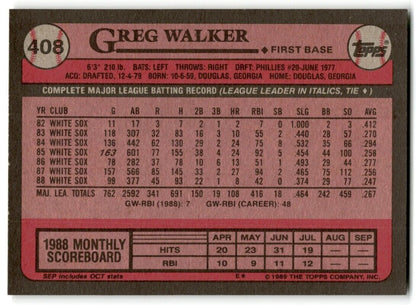 1989 Topps Greg Walker Chicago White Sox #408