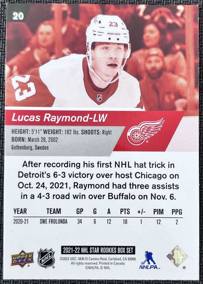 2012-13 Upper Deck NHL Star Rookie Lucas Raymond Rookie Detroit Red Wings #20