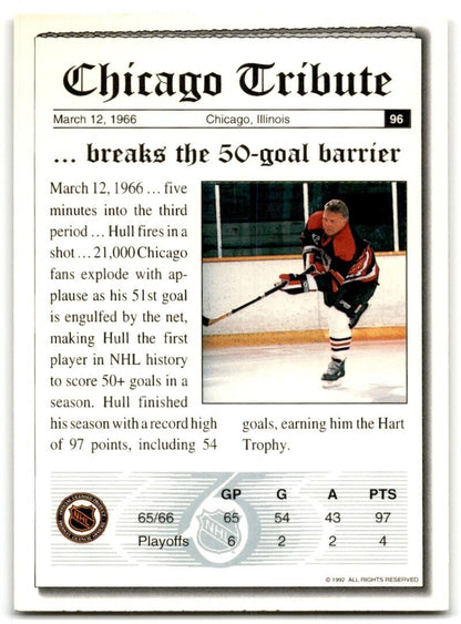 1991-92 Ultimate Original 6 French Bobby Hull Hull breaks 50 goal barrier