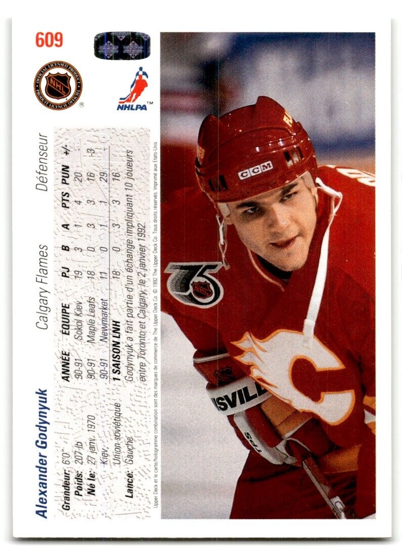 1991-92 Upper Deck French Alexander Godynyuk Rookie Calgary Flames #609