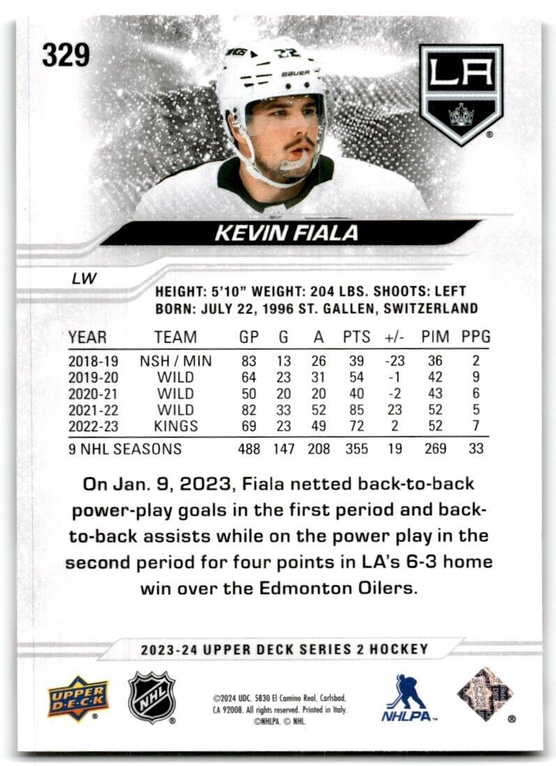 2023-24 Upper Deck Kevin Fiala Los Angeles Kings #329