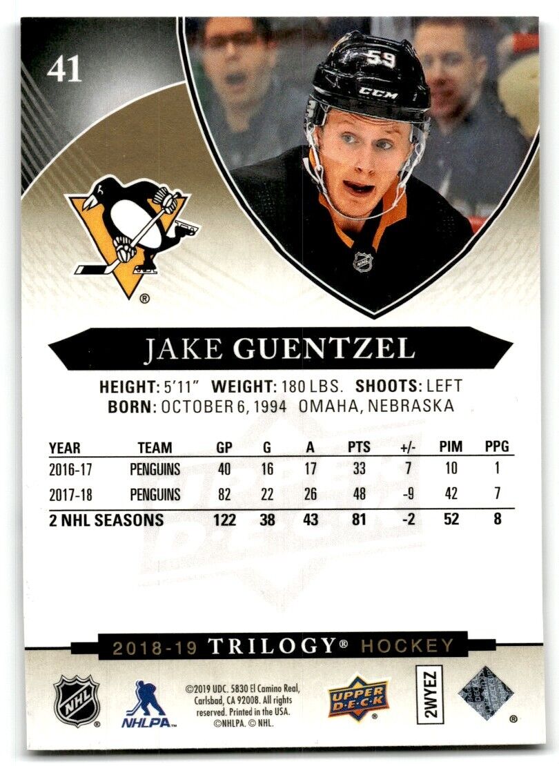 2018-19 Upper Deck Trilogy Jake Guentzel Pittsburgh Penguins #41