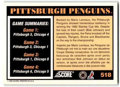 1991-92 Score Canadian English 1992 Stanley Cup Champion Pittsburgh Penguins