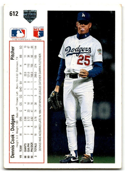 1991 Upper Deck Dennis Cook Los Angeles Dodgers #612