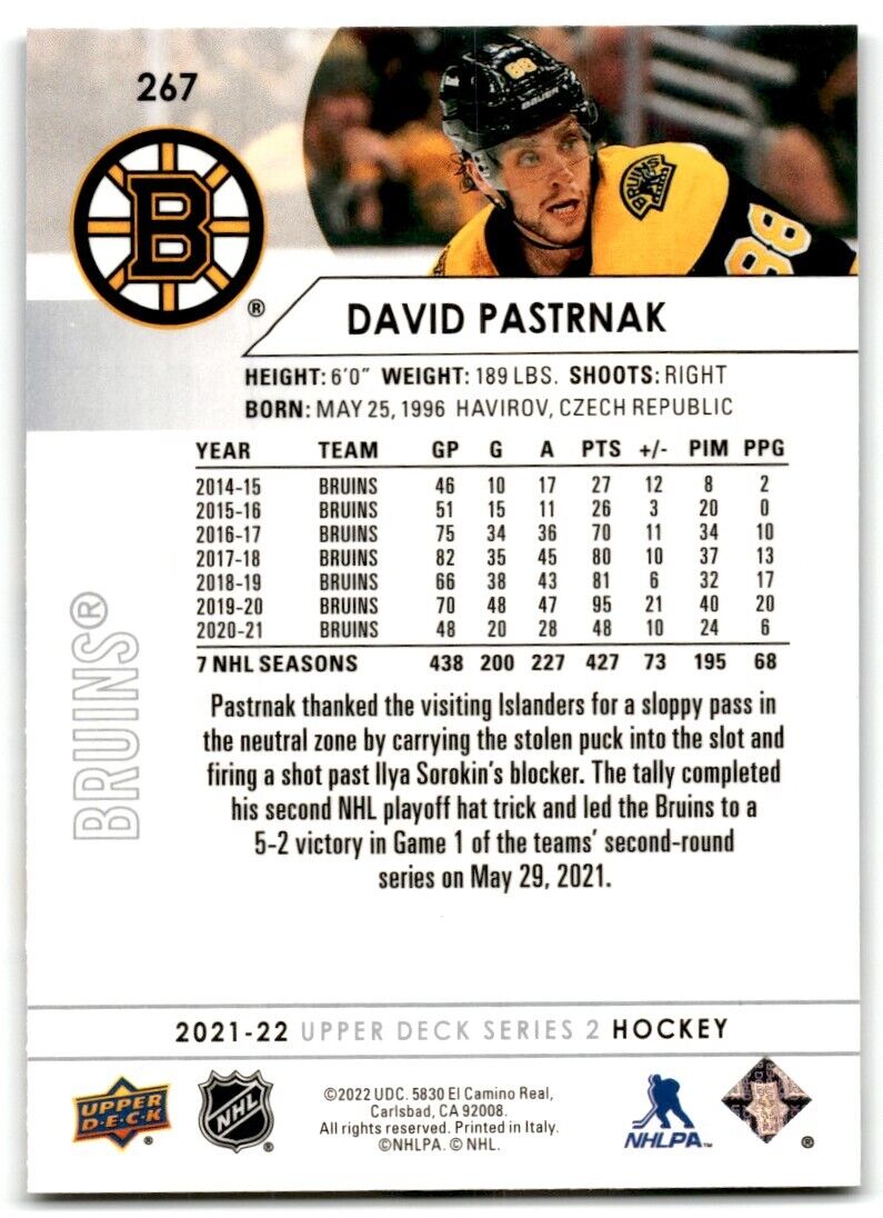 2021-22 Upper Deck David Pastrnak Boston Bruins #267