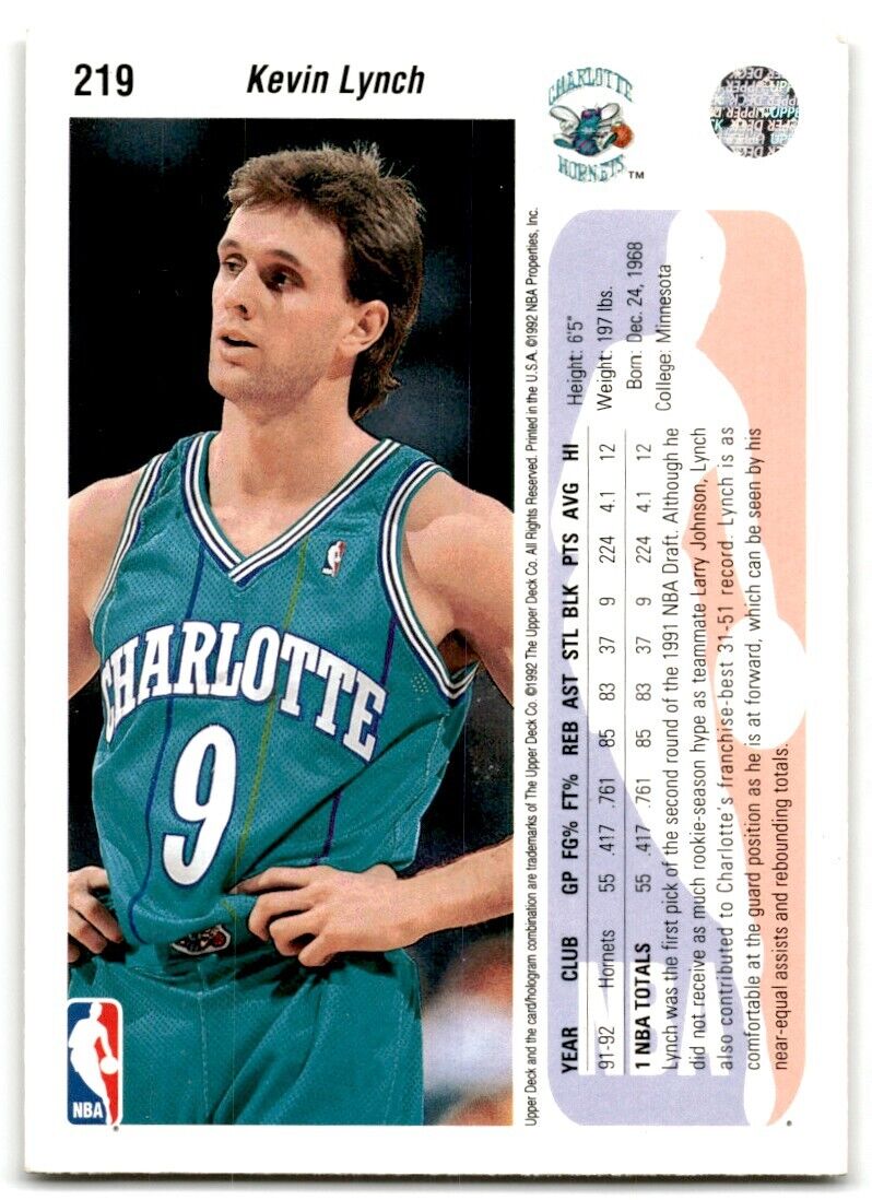 1992-93 Upper Deck Kevin Lynch Charlotte Hornets #219