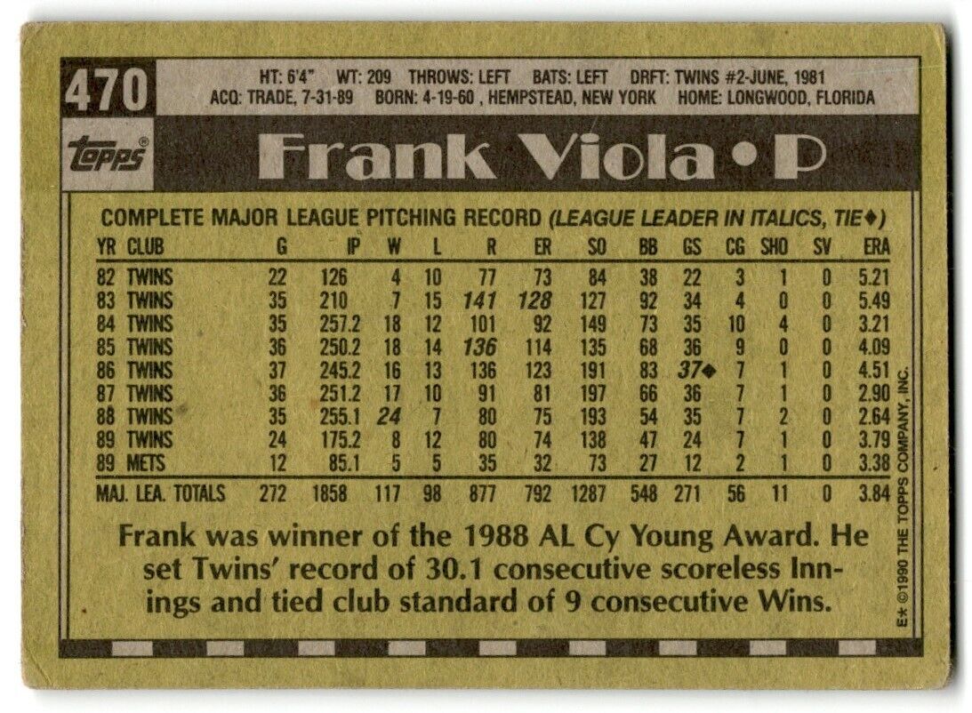 1990 Topps Frank Viola New York Mets #470