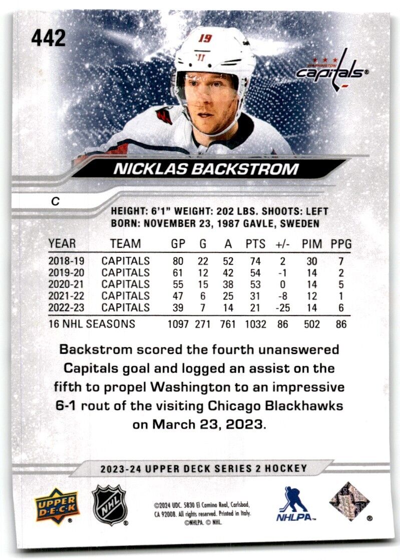 2023-24 Upper Deck Nicklas Backstrom Washington Capitals #442