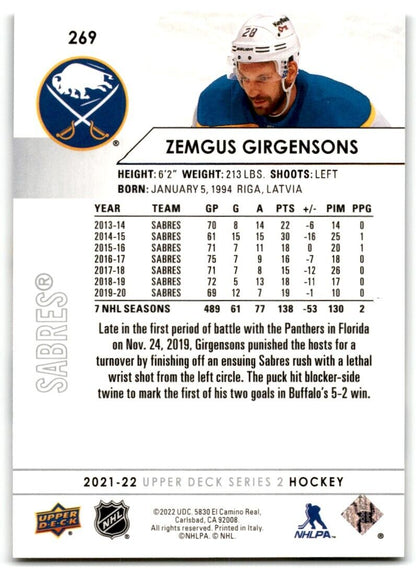 2021-22 Upper Deck Zemgus Girgensons Buffalo Sabres #269