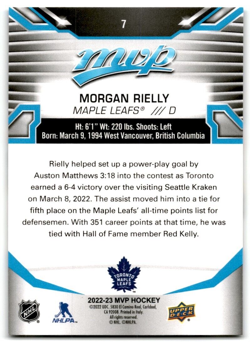 2022-23 Upper Deck MVP Morgan Rielly Toronto Maple Leafs #7