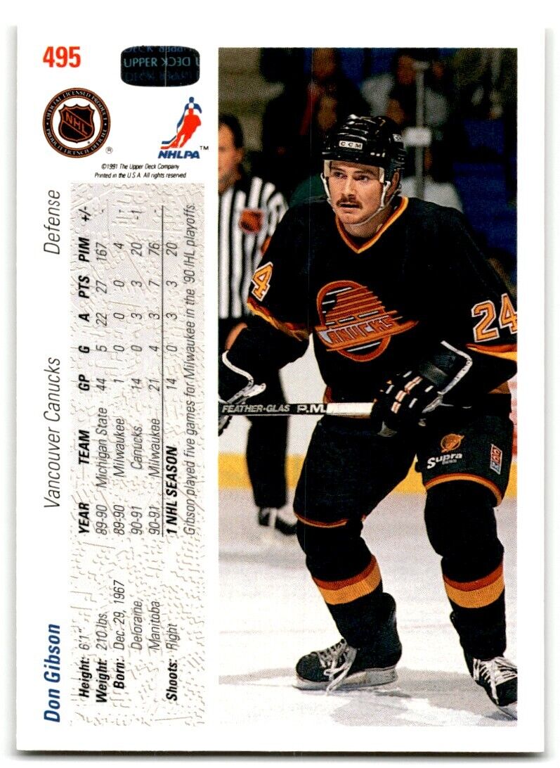 1991-92 Upper Deck Don Gibson Rookie Vancouver Canucks #495