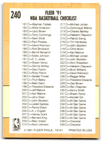 1990-91 Fleer Update Basketball Checklist #239