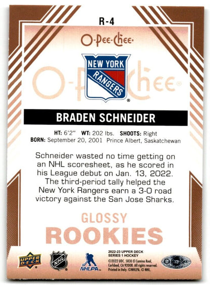 2022-23 Upper Deck O-Pee-Chee Glossy Rookies Braden Schneider Rookie New York