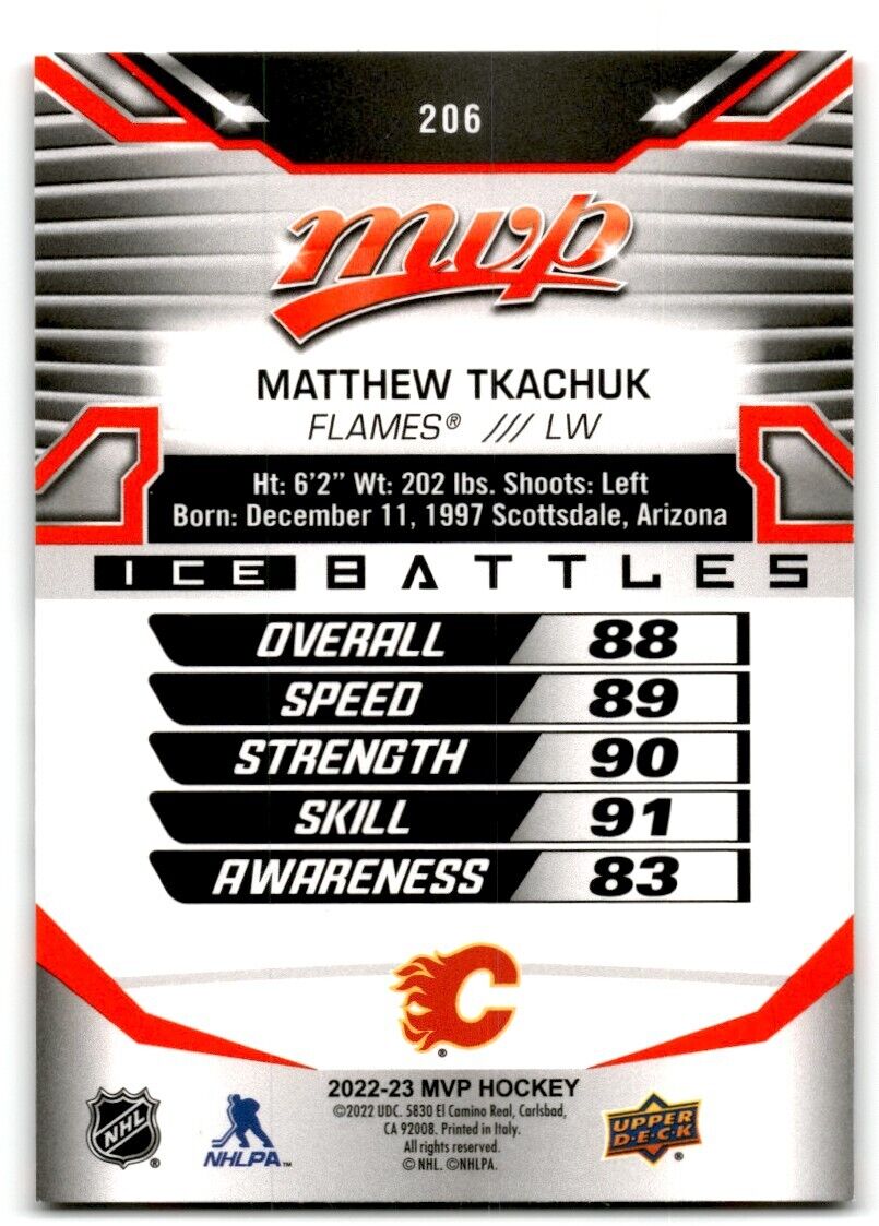 2022-23 Upper Deck MVP Ice Battles Matthew Tkachuk Calgary Flames #206