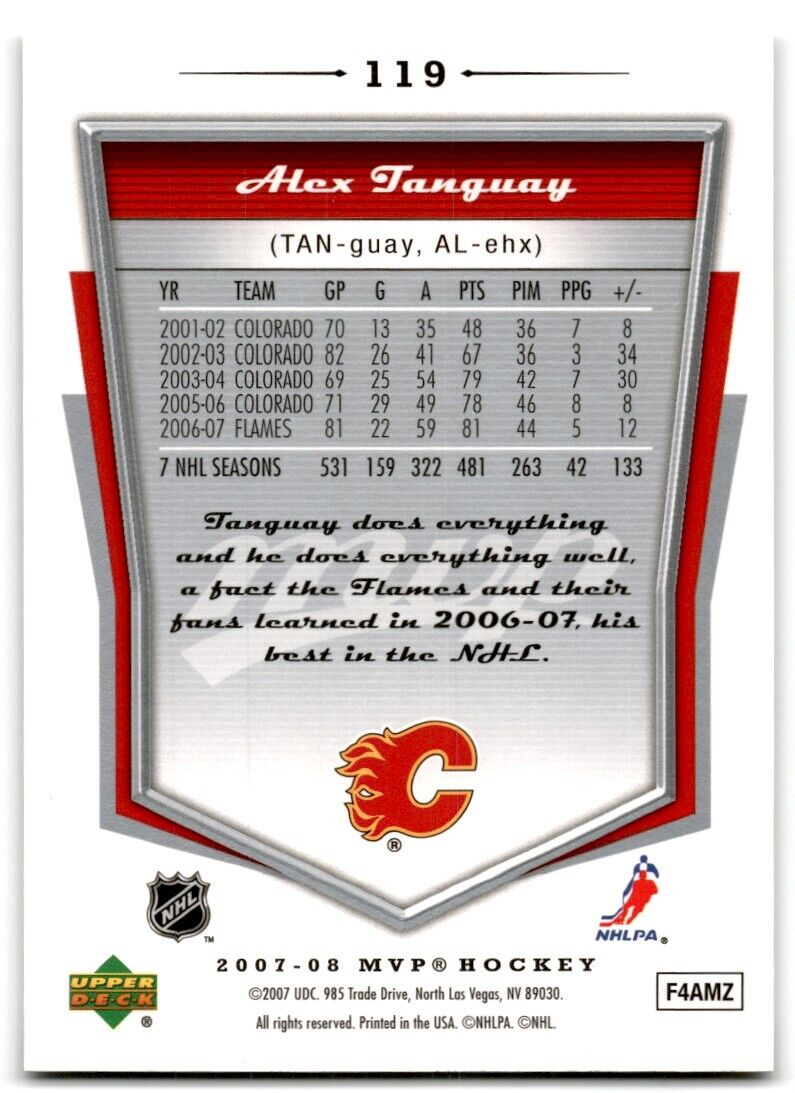 2007-08 Upper Deck MVP Alex Tanguay Calgary Flames #119