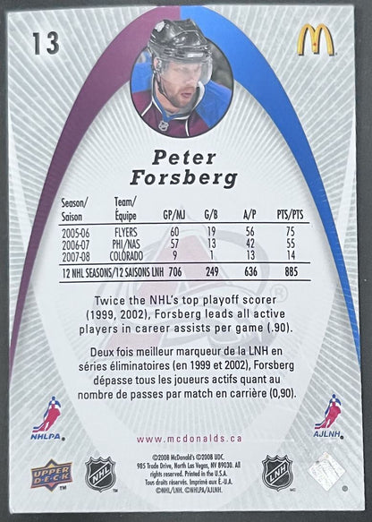 2008-09 McDonald's Upper Deck Peter Forsberg Colorado Avalanche #13