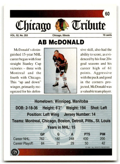 1991-92 Ultimate Original 6 Ab McDonald Chicago Blackhawks #60