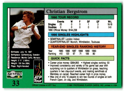 1991 Protennis player Cards Netpro Tour Star Christian Bergstrom #33