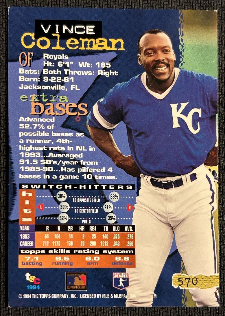 1994 Stadium Club Vince Coleman Kansas City Royals #570