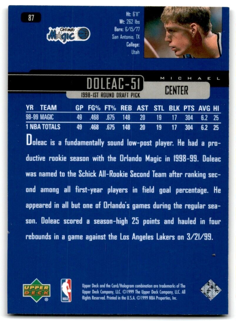 1999-00 Upper Deck Michael Doleac Orlando Magic #87