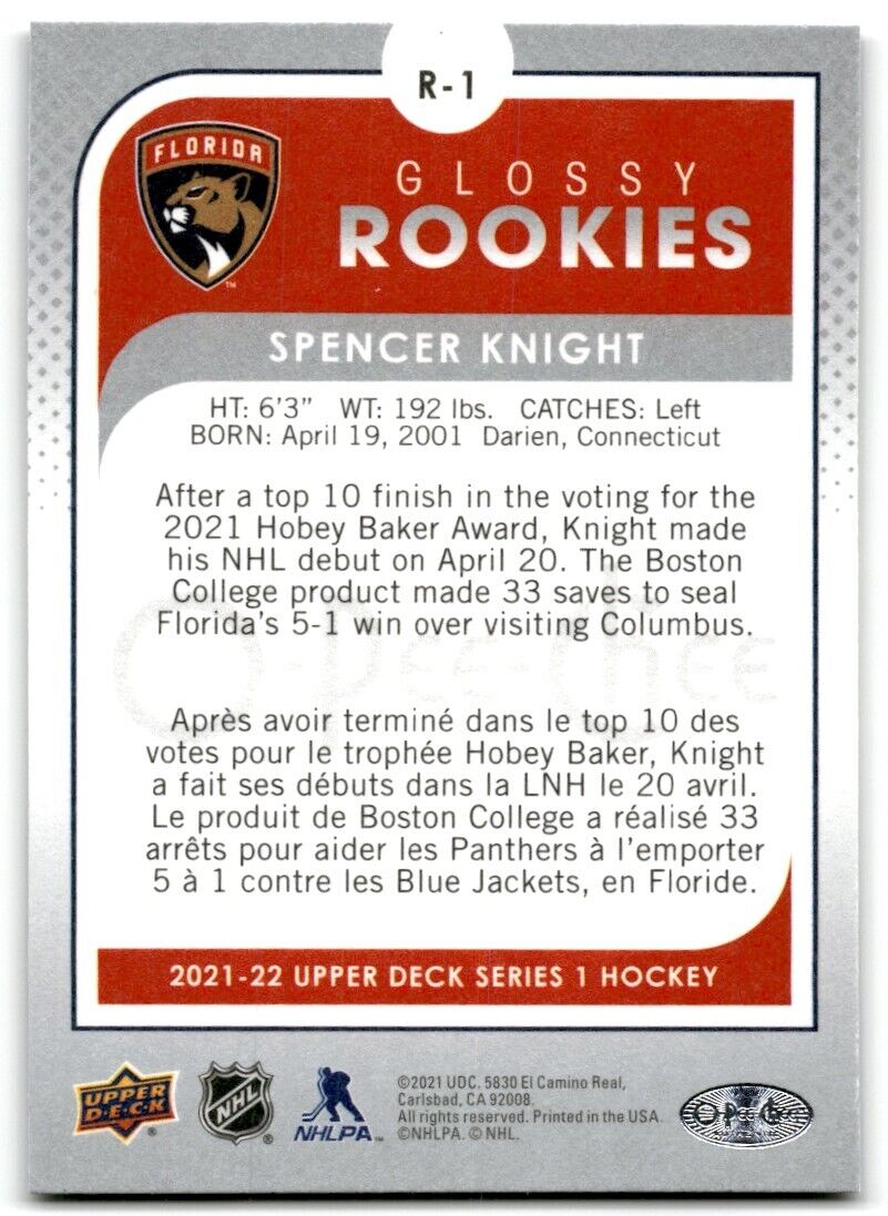 2021-22 Upper Deck O-Pee-Chee Glossy Rookies Spencer Knight Rookie Florida