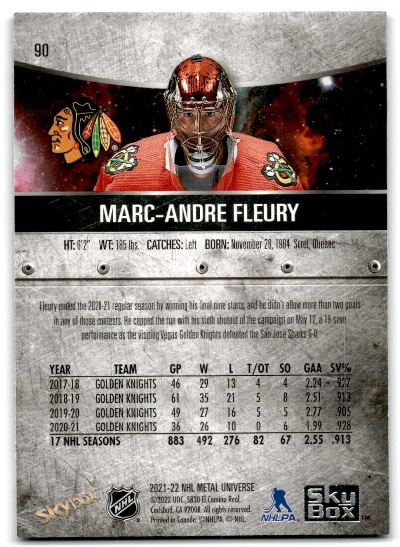 2021-22 Skybox Metal Universe Marc-Andre Fleury Chicago Blackhawks #90