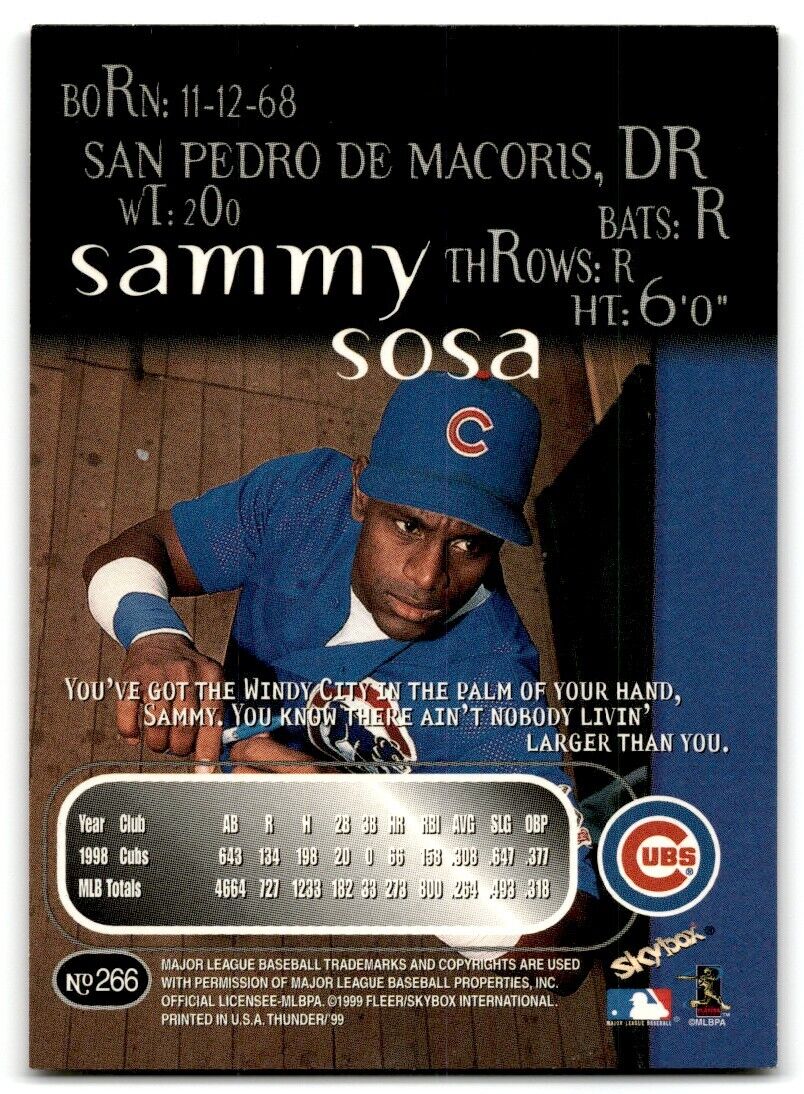 1999 SkyBox Thunder Rant Sammy Sosa Chicago Cubs #266