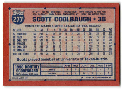 1991 Topps Scott Coolbaugh Texas Rangers #277