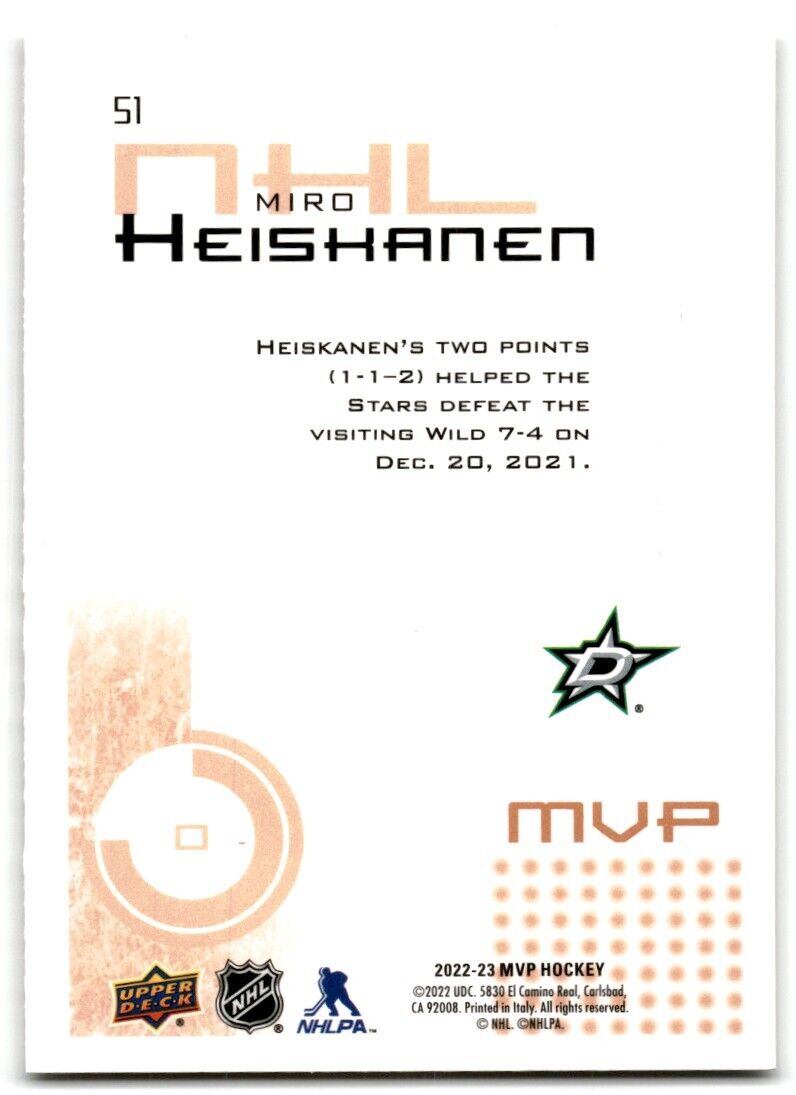 2022-23 Upper Deck MVP 20th Anniversary Miro Heiskanen Dallas Stars #51