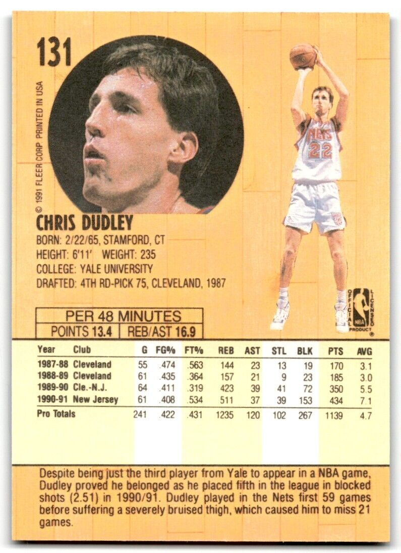 1991-92 Fleer Chris Dudley New Jersey Nets #131