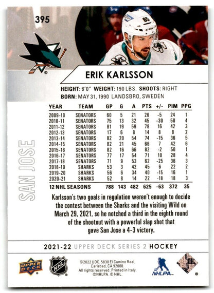 2021-22 Upper Deck Erik Karlsson San Jose Sharks #395