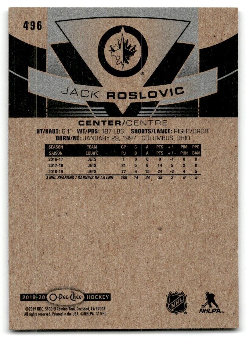 2019-20 O-Pee-Chee Jack Roslovic Winnipeg Jets #496