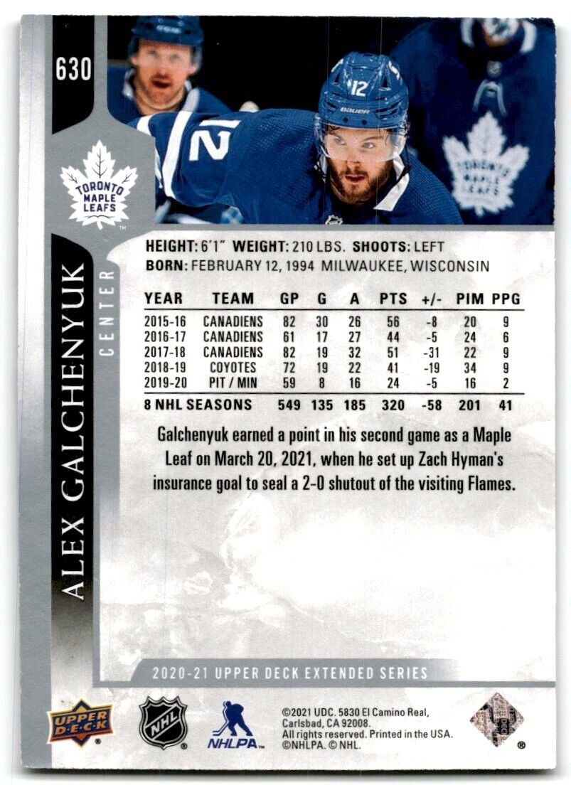 2020-21 Upper Deck Alex Galchenyuk Toronto Maple Leafs #630