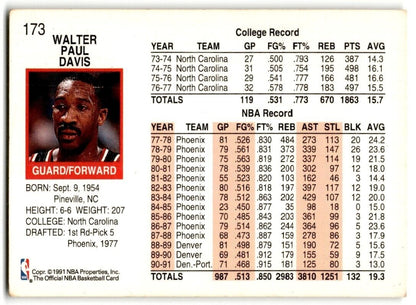 1991-92 Hoops Walter Davis Portland Trail Blazers #173