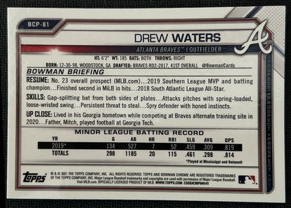 2021 Bowman Chrome Prospects Drew Waters Atlanta Braves #BCP-81