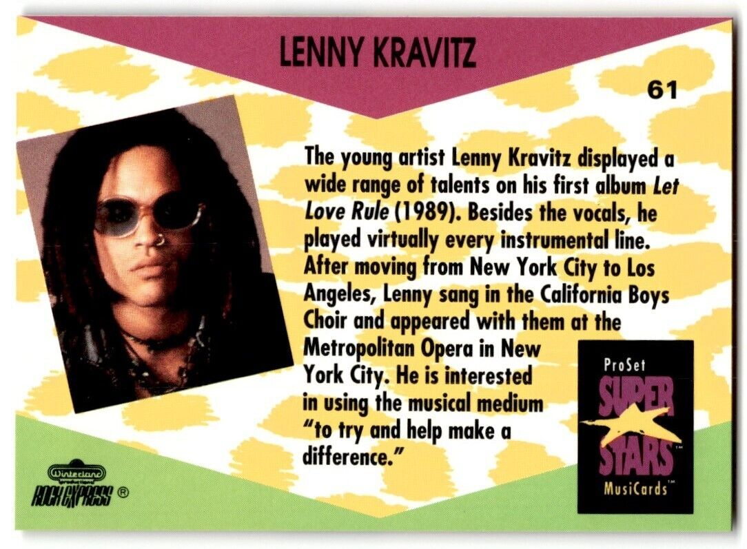 1991-92 ProSet Super Stars MusiCard Lenny Kravitz #61